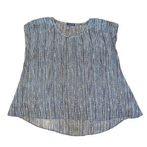 Eileen Fisher PS Black Crinkle Silk Sheer Top
